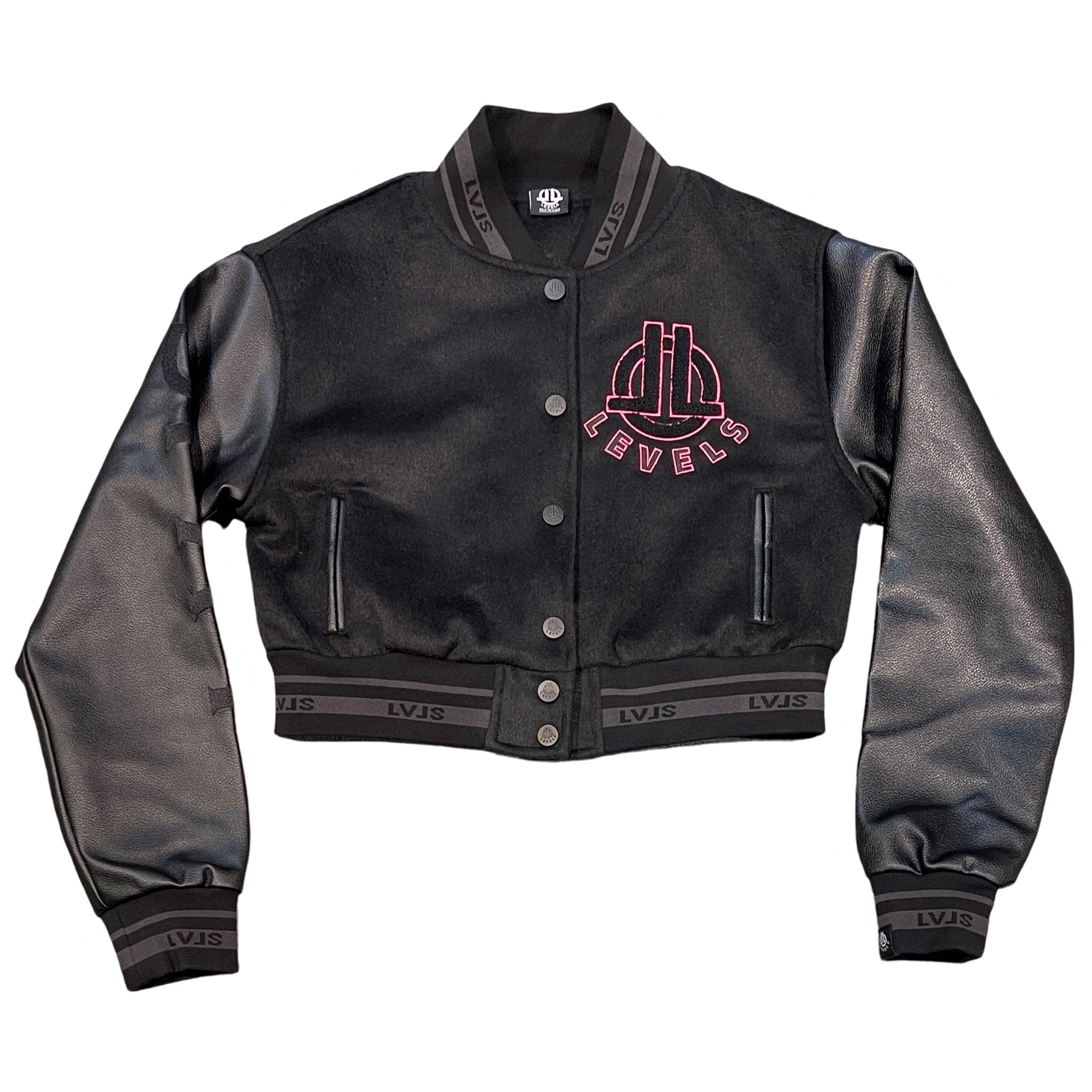 Levels L.L.C. Apparel & Accessories LEVELS ALUMNI CROPPED VARSITY JACKET | PINK